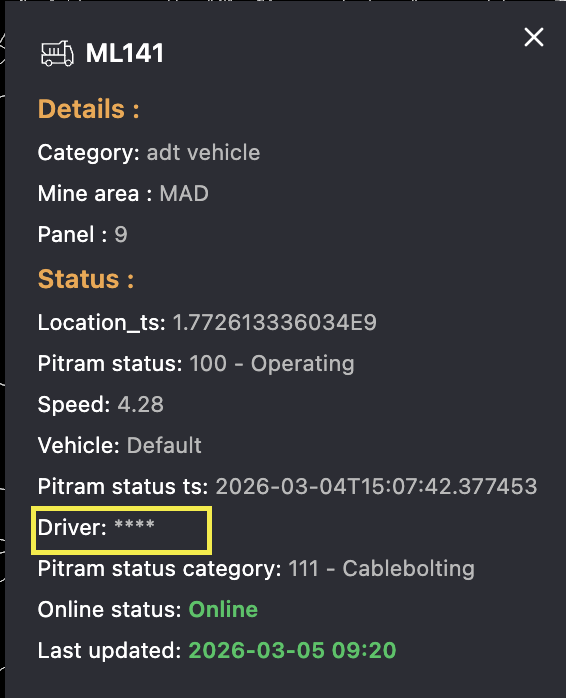 Data masking - Driver field masked
